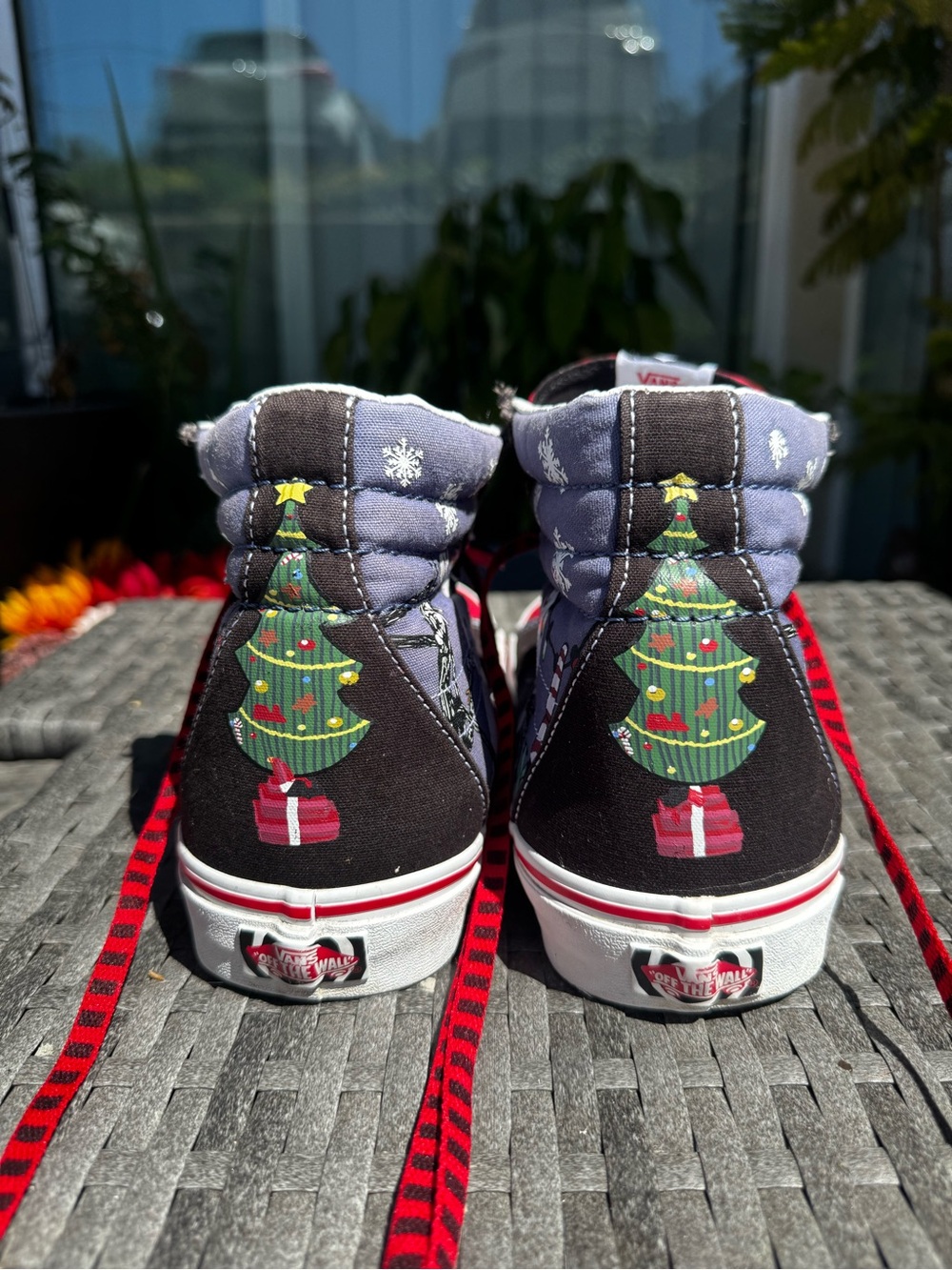 Vans Kids Black High-Top Sneakers with Green Christmas Tree Print